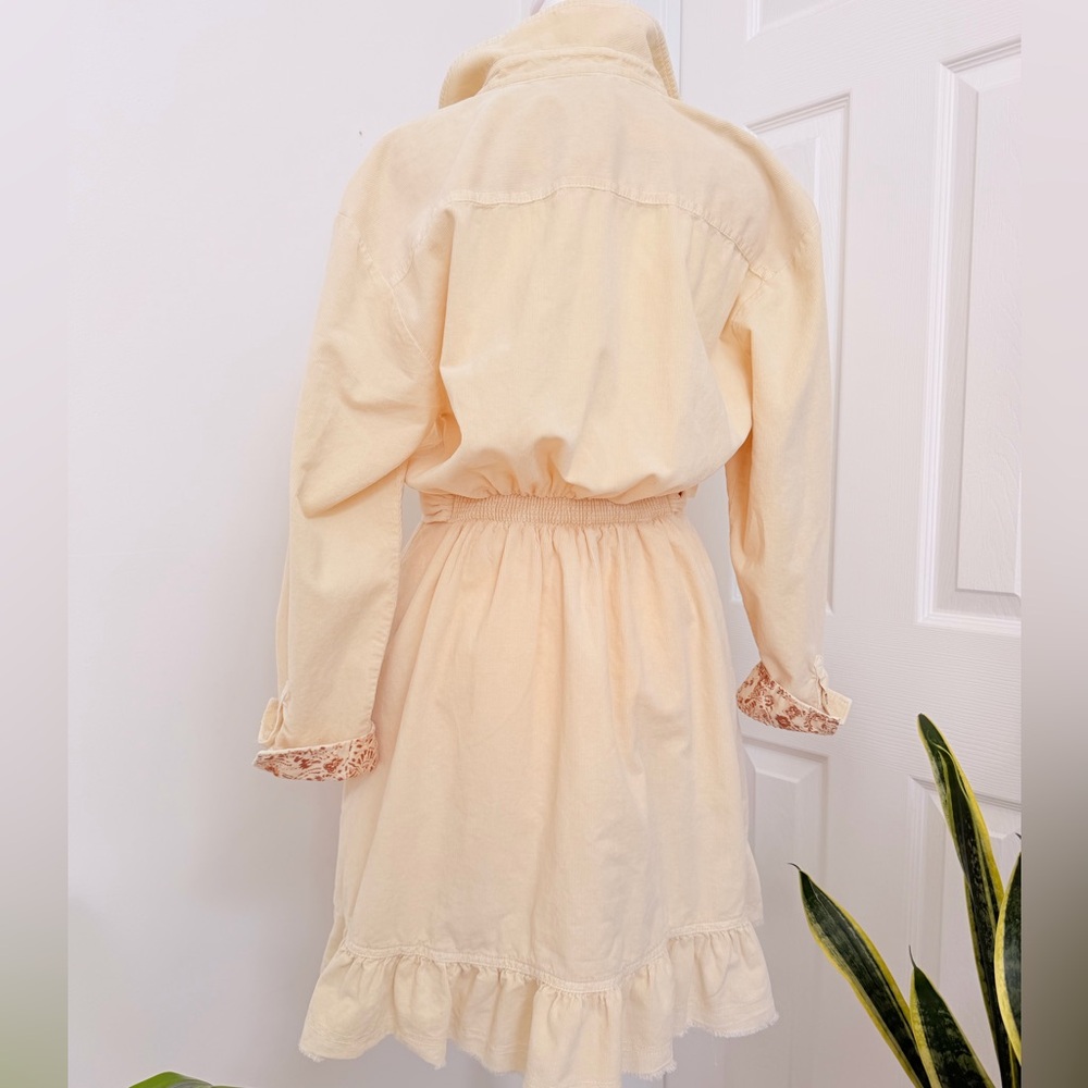 Pilcro Anthropologie Cream Boho Mini Dress Tie Waist Ruffle Hem XS - Picture 6 of 15
